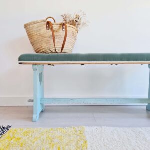 Banc en bois ancien bleu velours