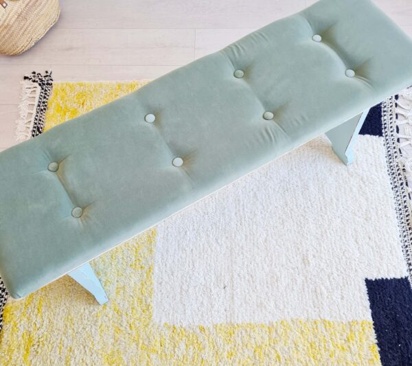 Banc en bois ancien bleu velours