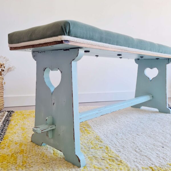Banc en bois ancien bleu velours