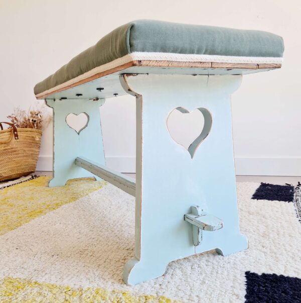 Banc en bois ancien bleu velours