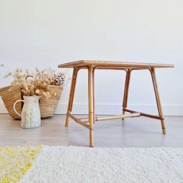 Table basse ancienne rotin tartan