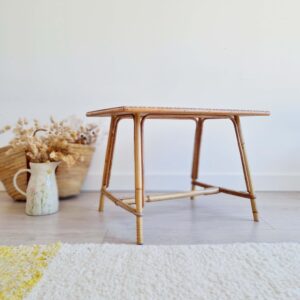 Table basse ancienne rotin tartan