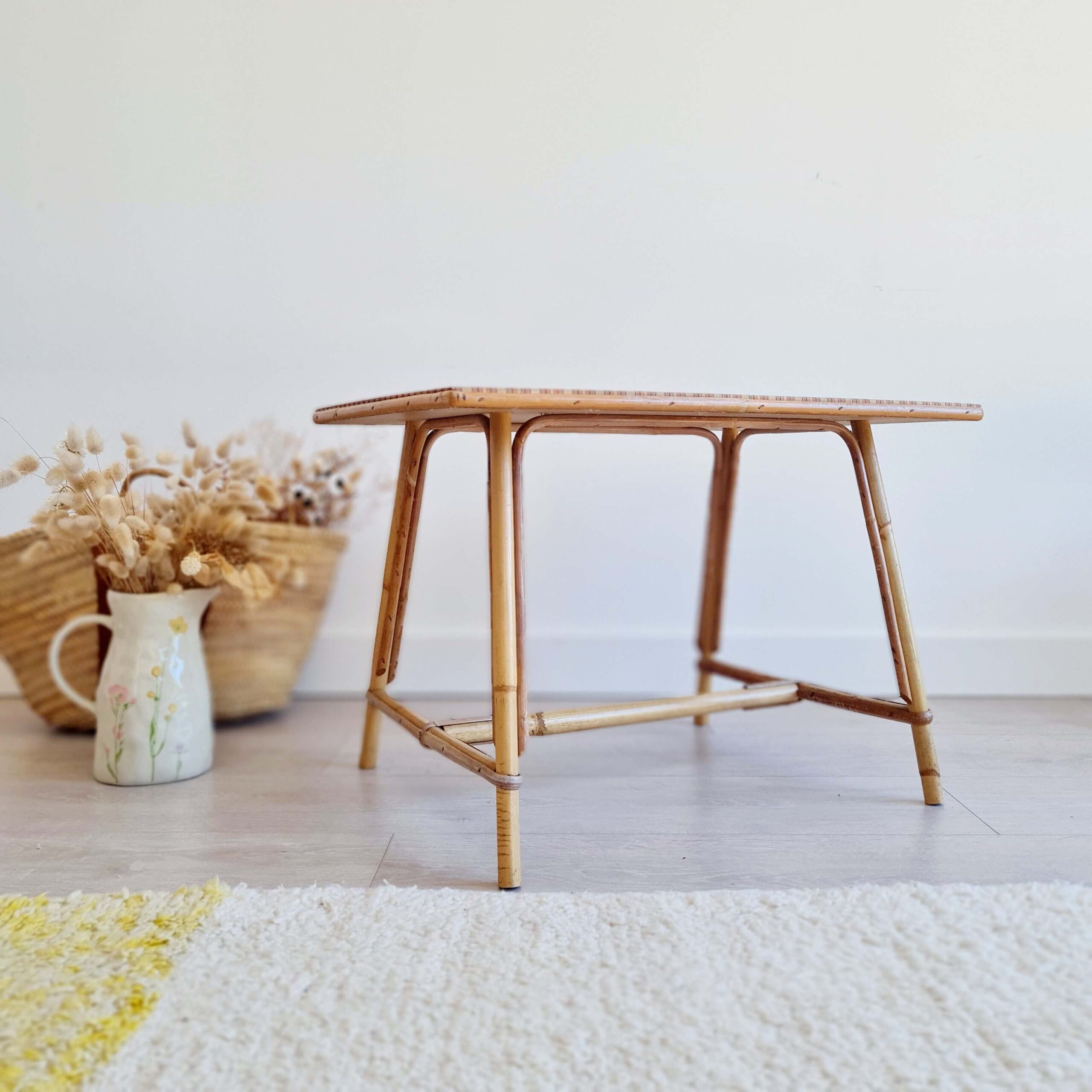Table basse ancienne rotin tartan