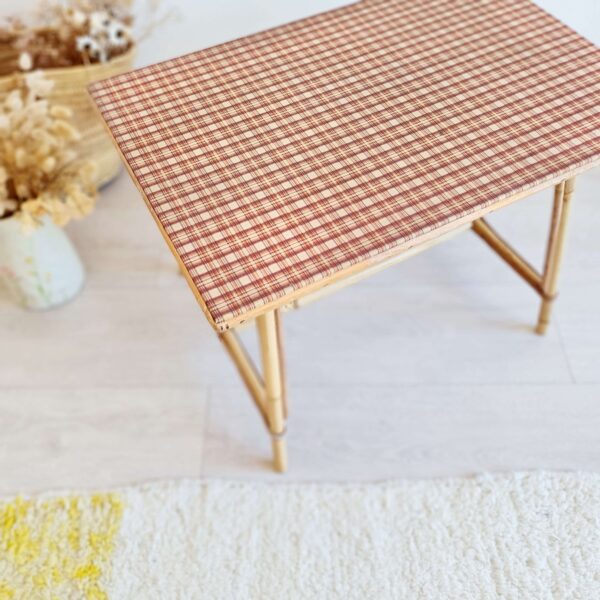 Table basse ancienne rotin tartan
