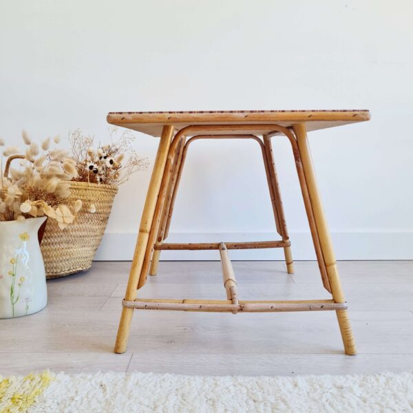 Table basse ancienne rotin tartan