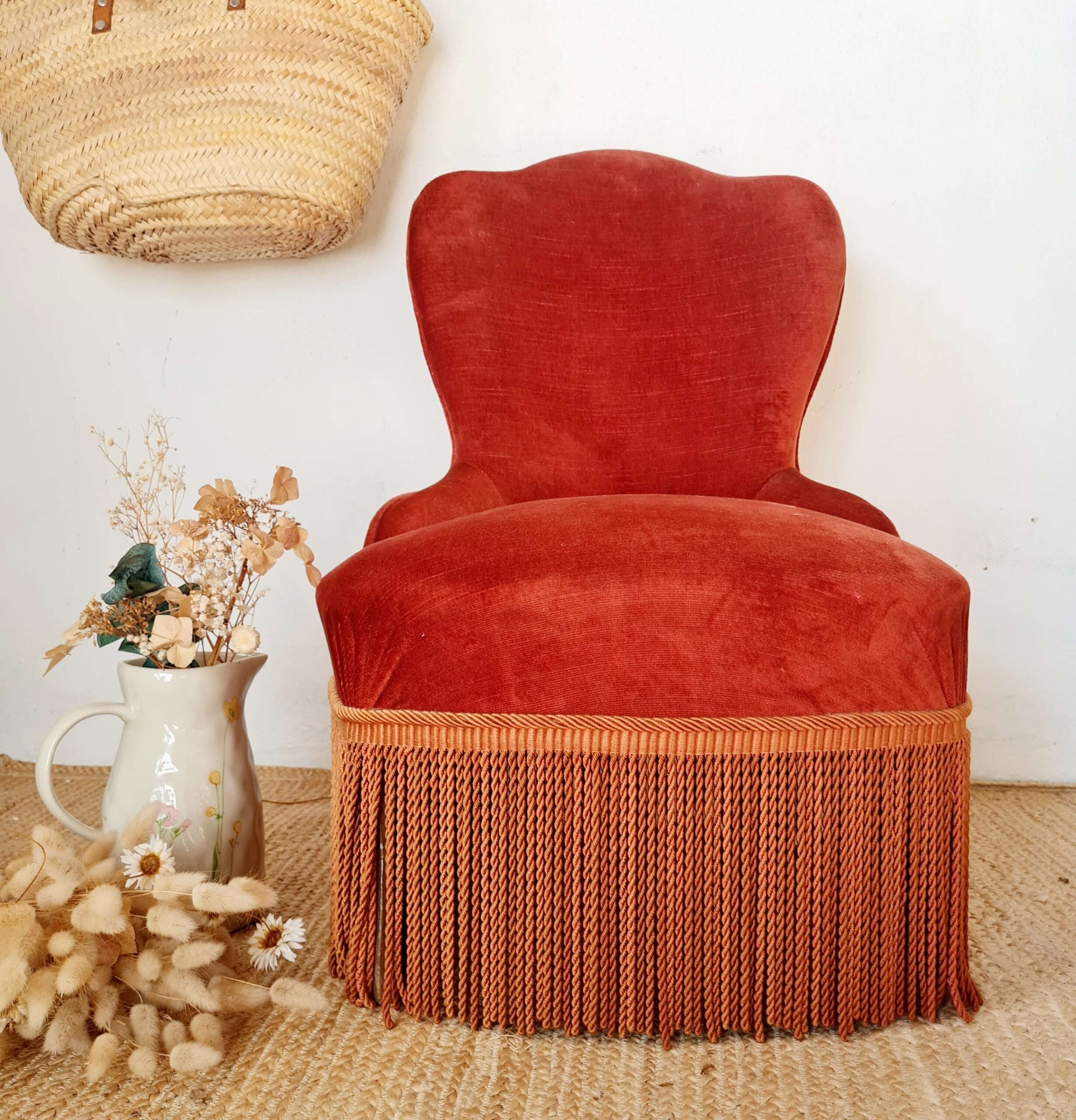 Fauteuil crapaud velours rouge