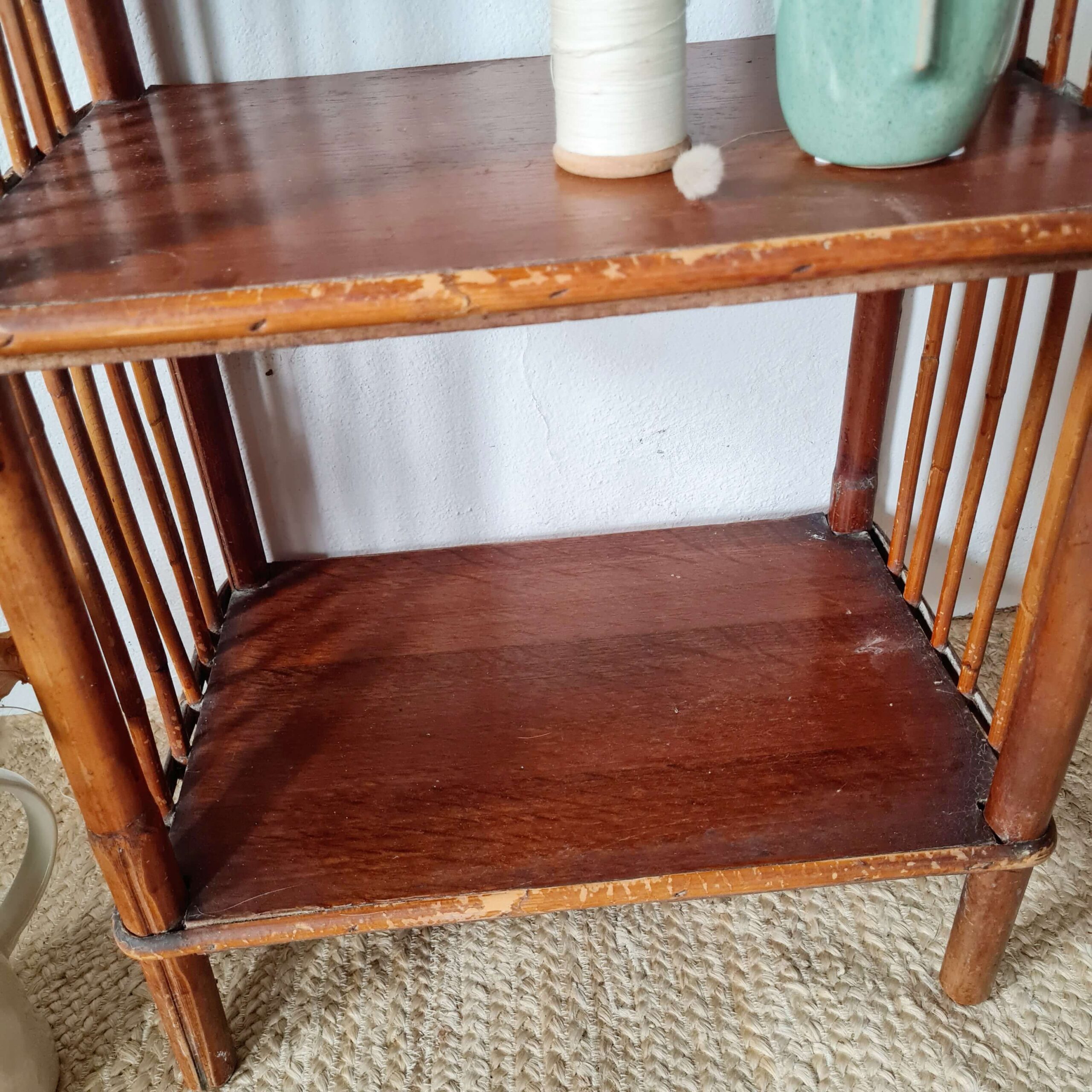 Etagère - bibliothèque rotin bois patinée