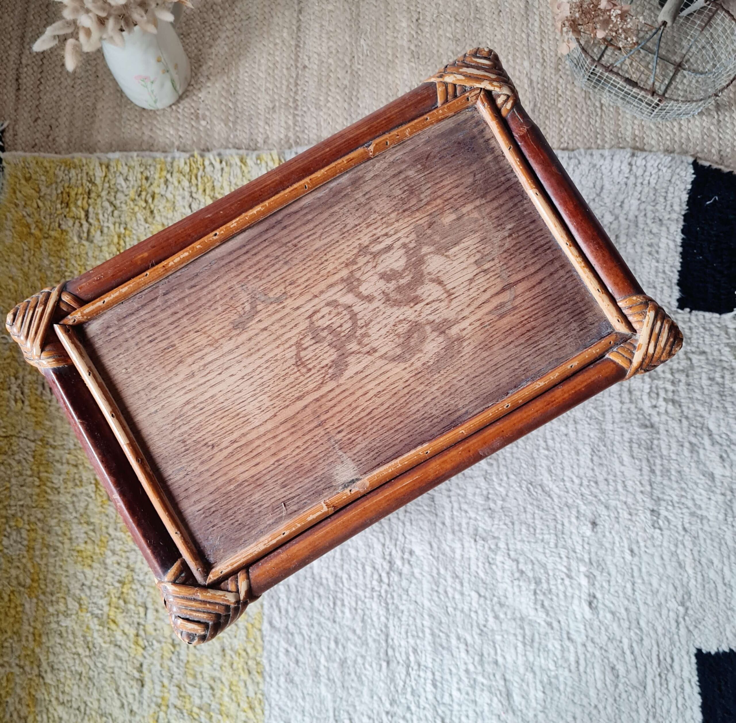 Etagère - bibliothèque rotin bois patinée