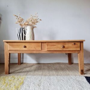 Table de ferme basse ancienne - 2 tiroirs