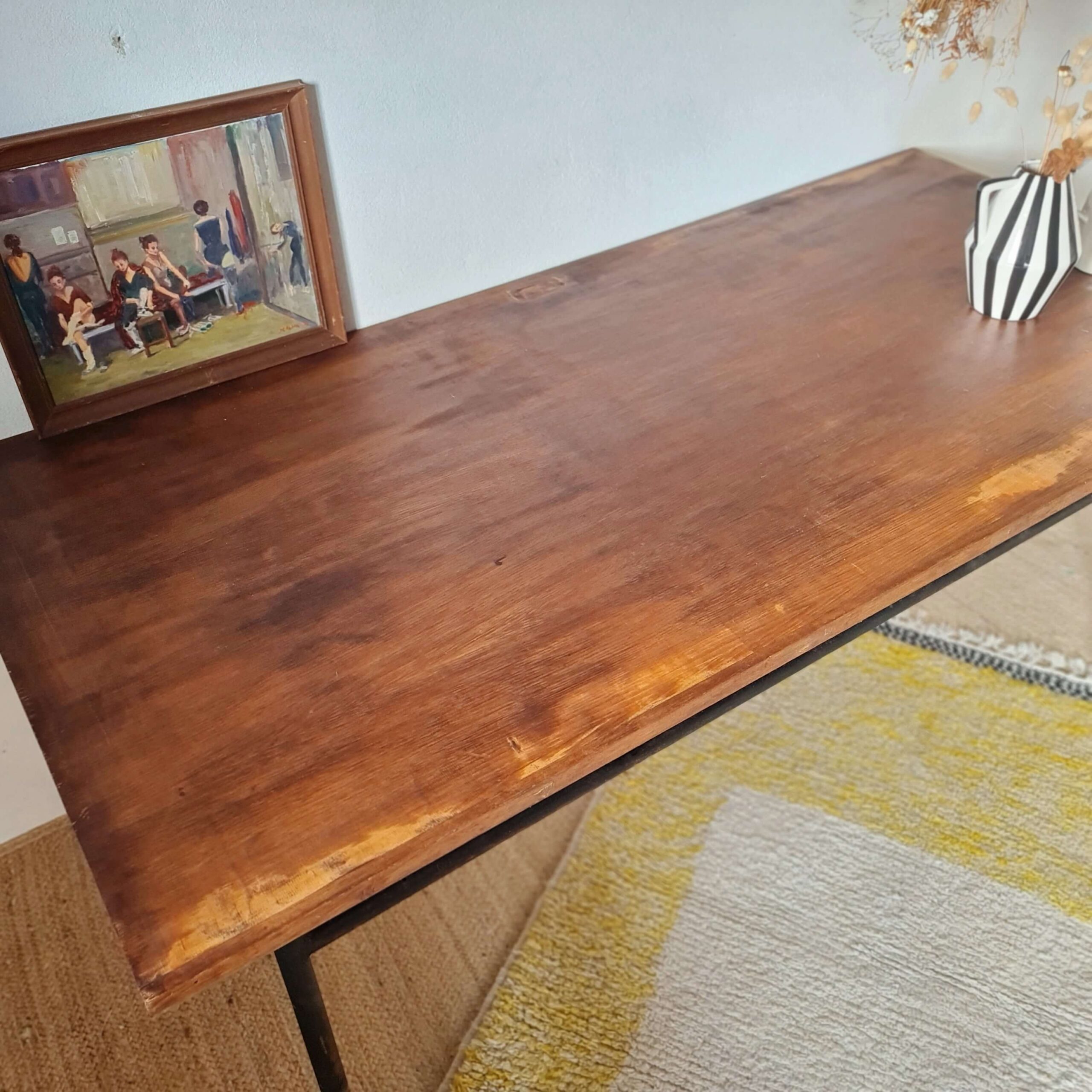 Table industrielle vintage bois et métal