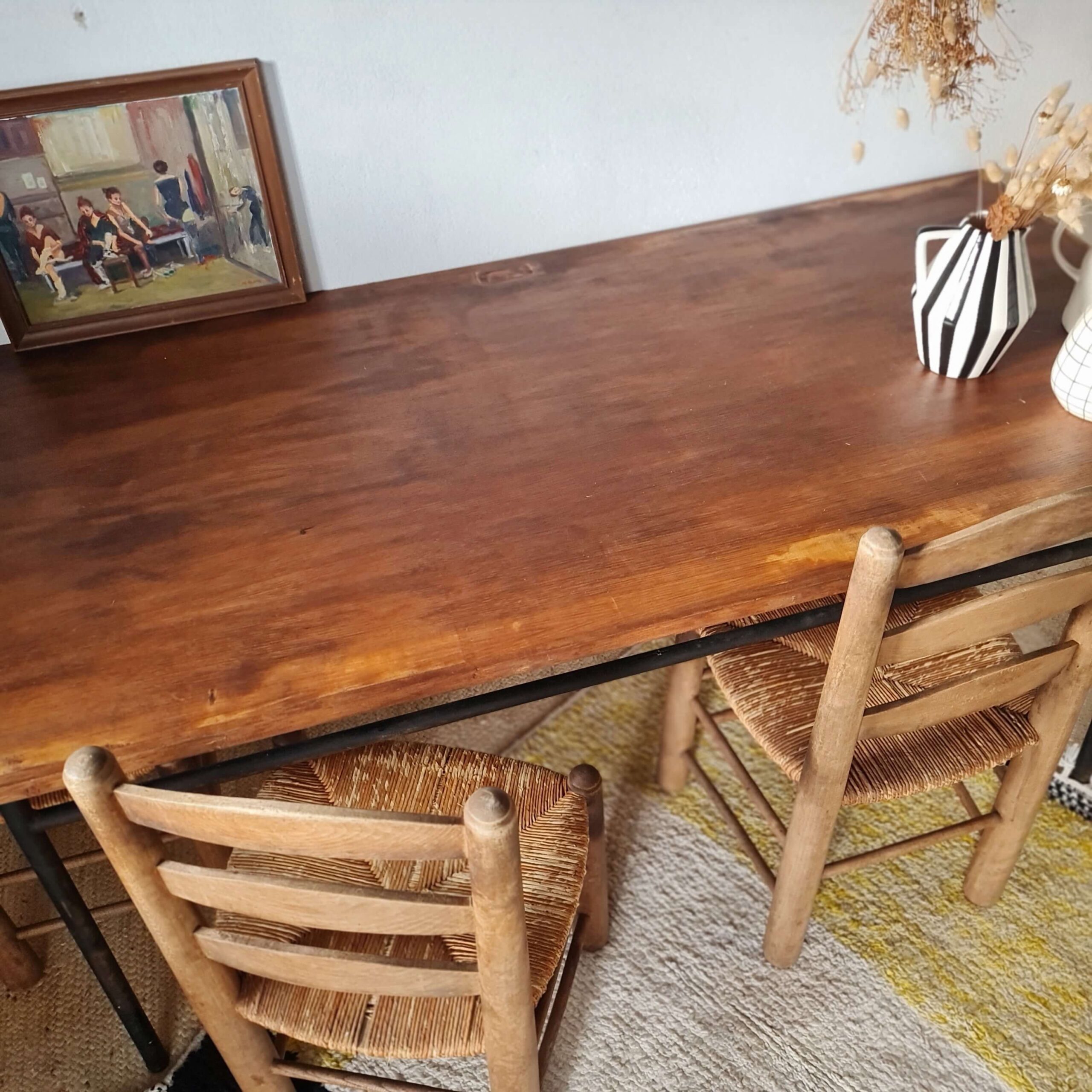 Table industrielle vintage bois et métal