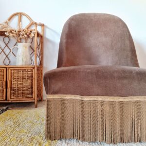 Fauteuil crapaud velours marron