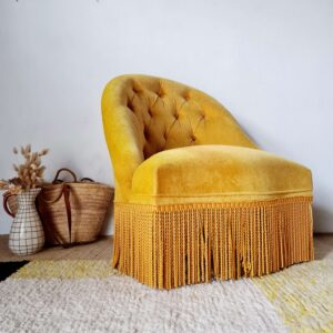 Fauteuil crapaud velours jaune