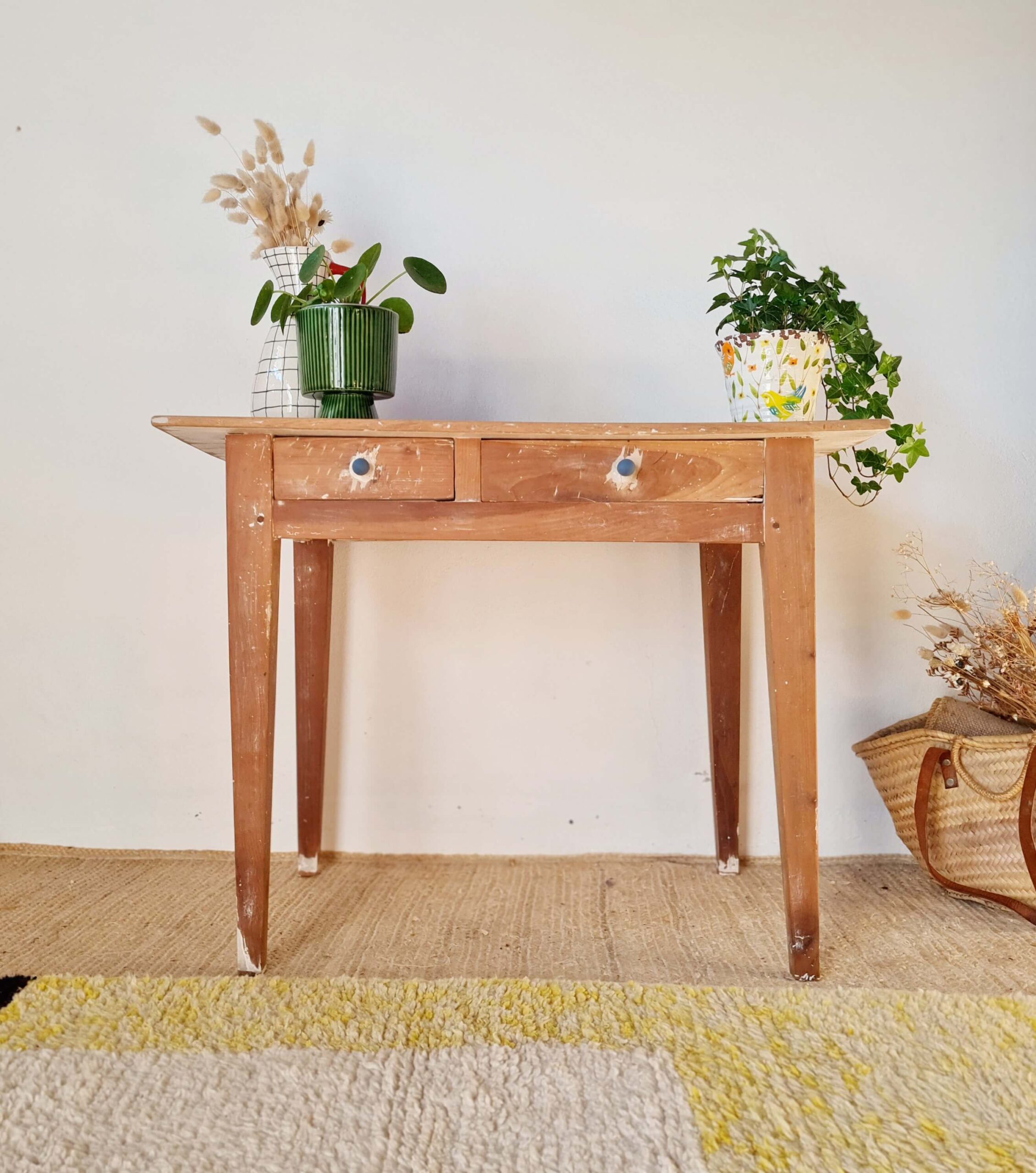 Table de ferme ancienne 2 tiroirs