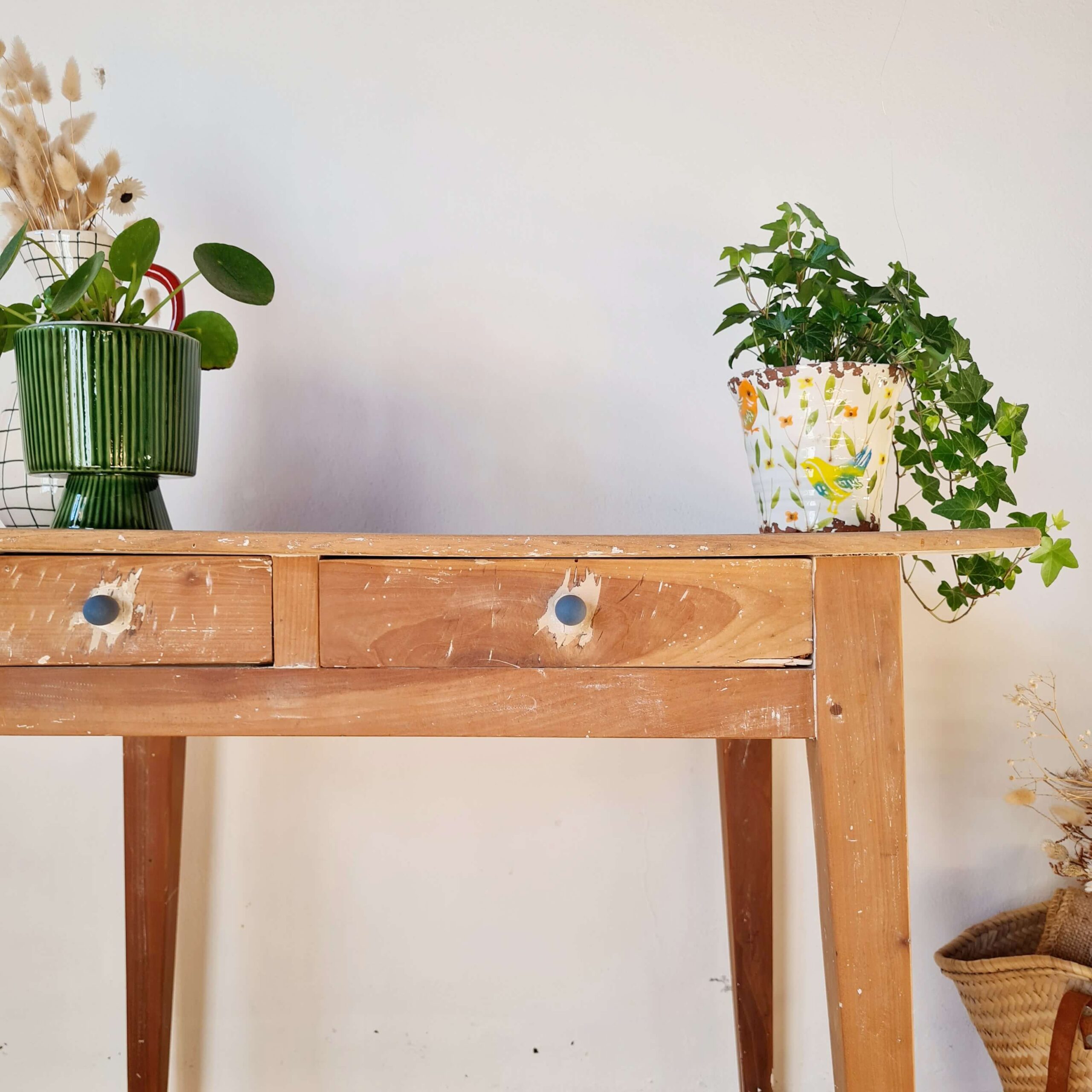 Table de ferme ancienne 2 tiroirs