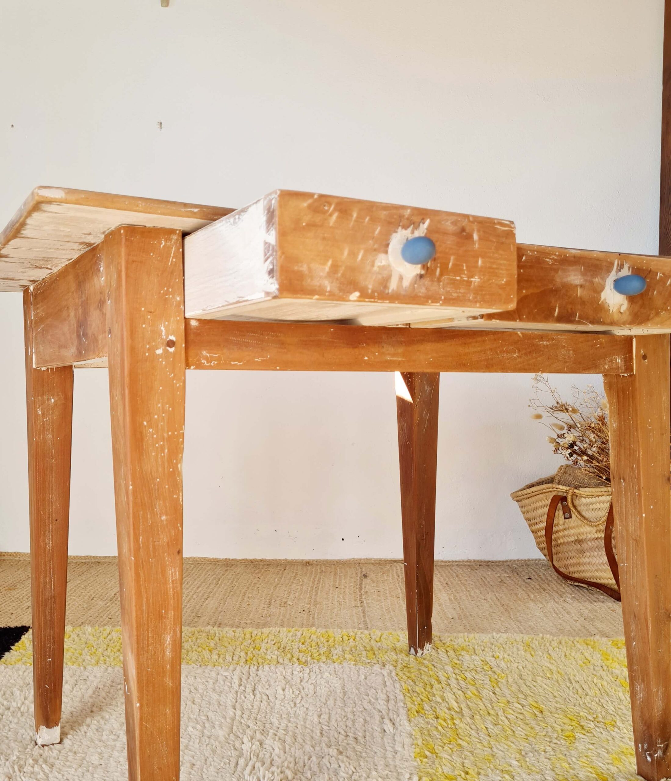 Table de ferme ancienne 2 tiroirs