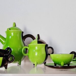 Service à café Vallauris années 50 vert – Lucchesi – céramique vintage design