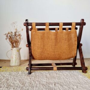 Porte-revues pliant bois et toile de jute - brutaliste