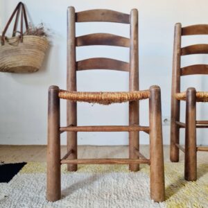 Paire de chaises brutalistes paille de George Robert