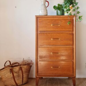 Commode vintage années 50 en bois – 4 tiroirs – pieds compas