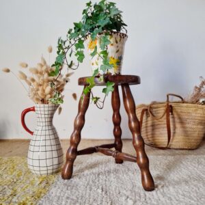 Tabouret tripode en bois ancien - sellette pieds tournés