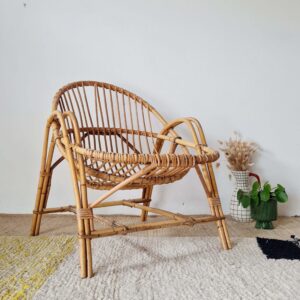 Fauteuil ancien en rotin - fauteuil adulte corbeille années 60