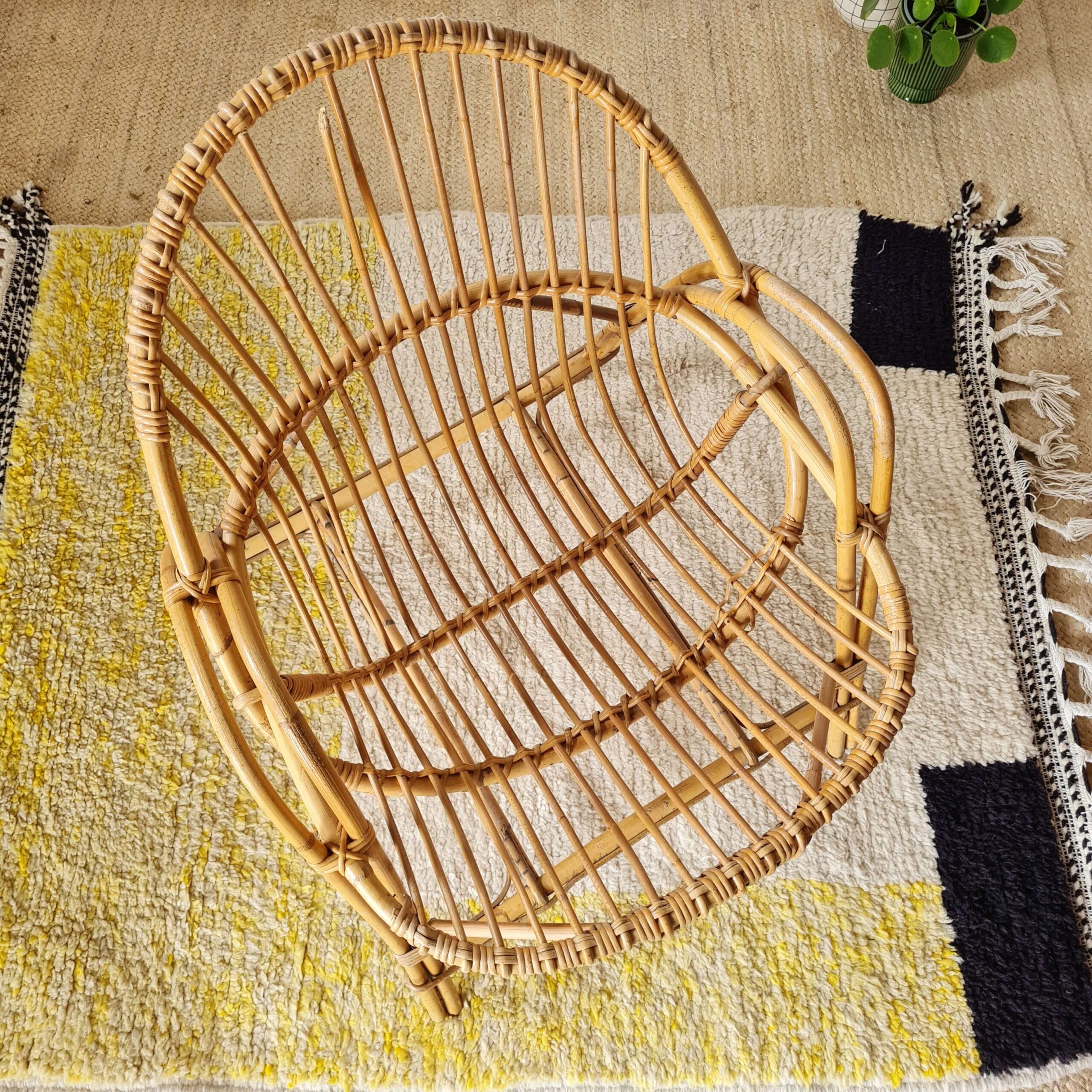 Fauteuil ancien en rotin - fauteuil adulte corbeille années 60