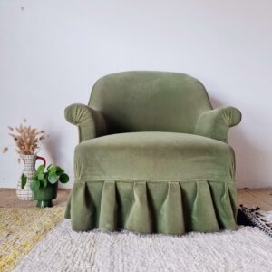 Fauteuil crapaud ancien - velours vert