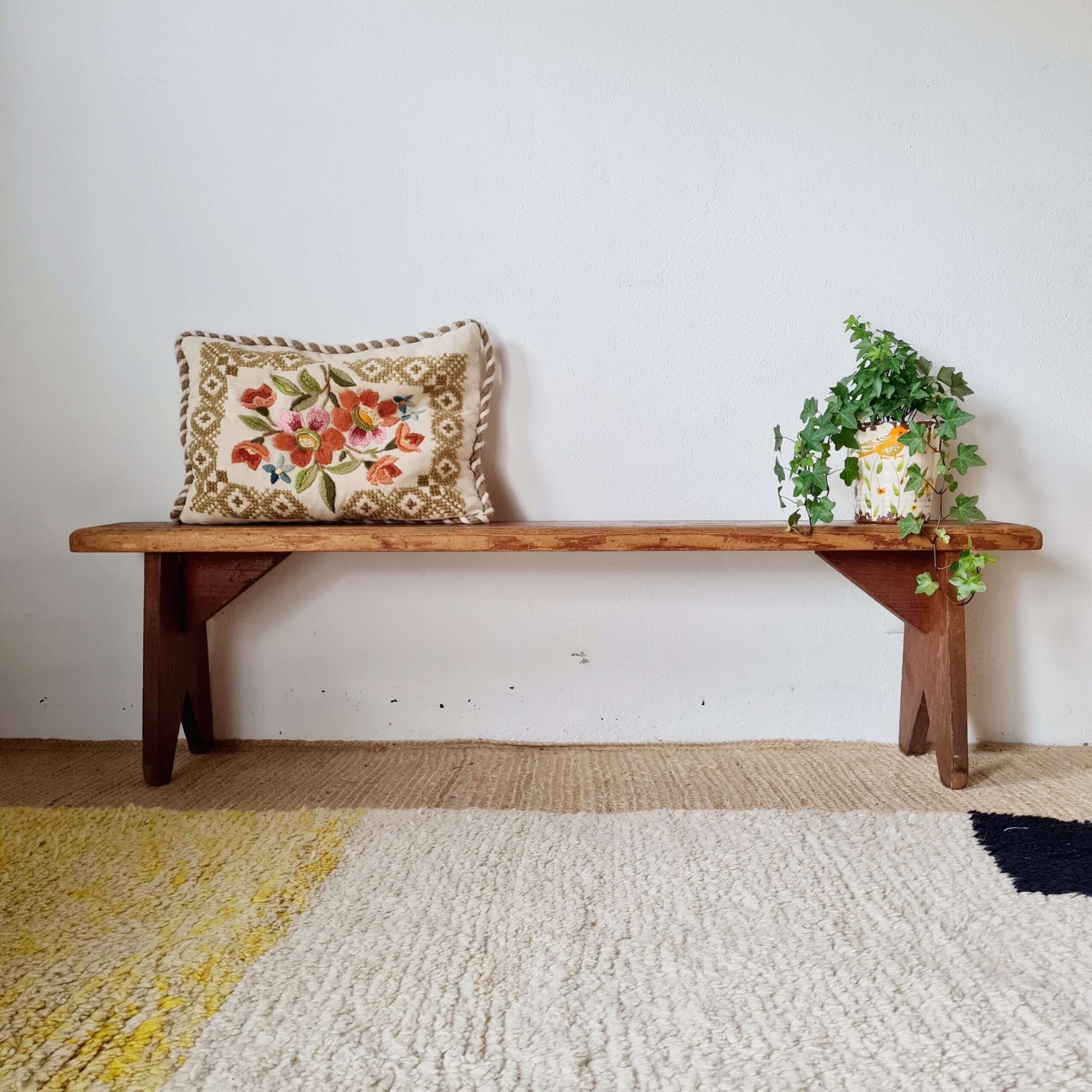 Banc de ferme ancien en bois massif - 128 cm