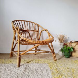 Fauteuil corbeille vintage en rotin – Design années 60