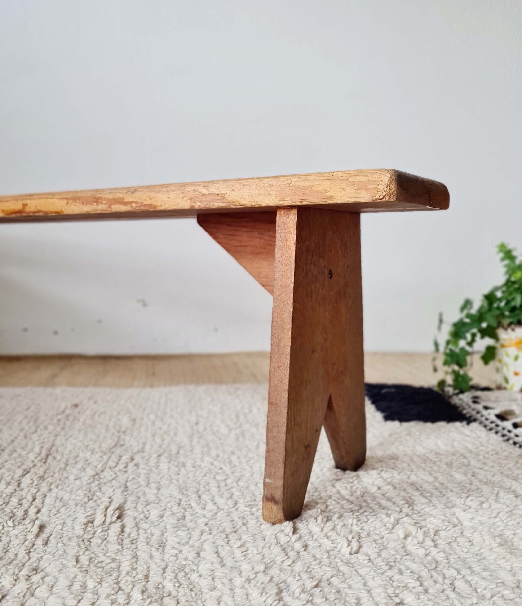 Banc de ferme ancien en bois massif - 128 cm