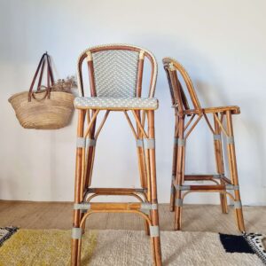 Paire de tabourets de bar vintage Gaty rotin