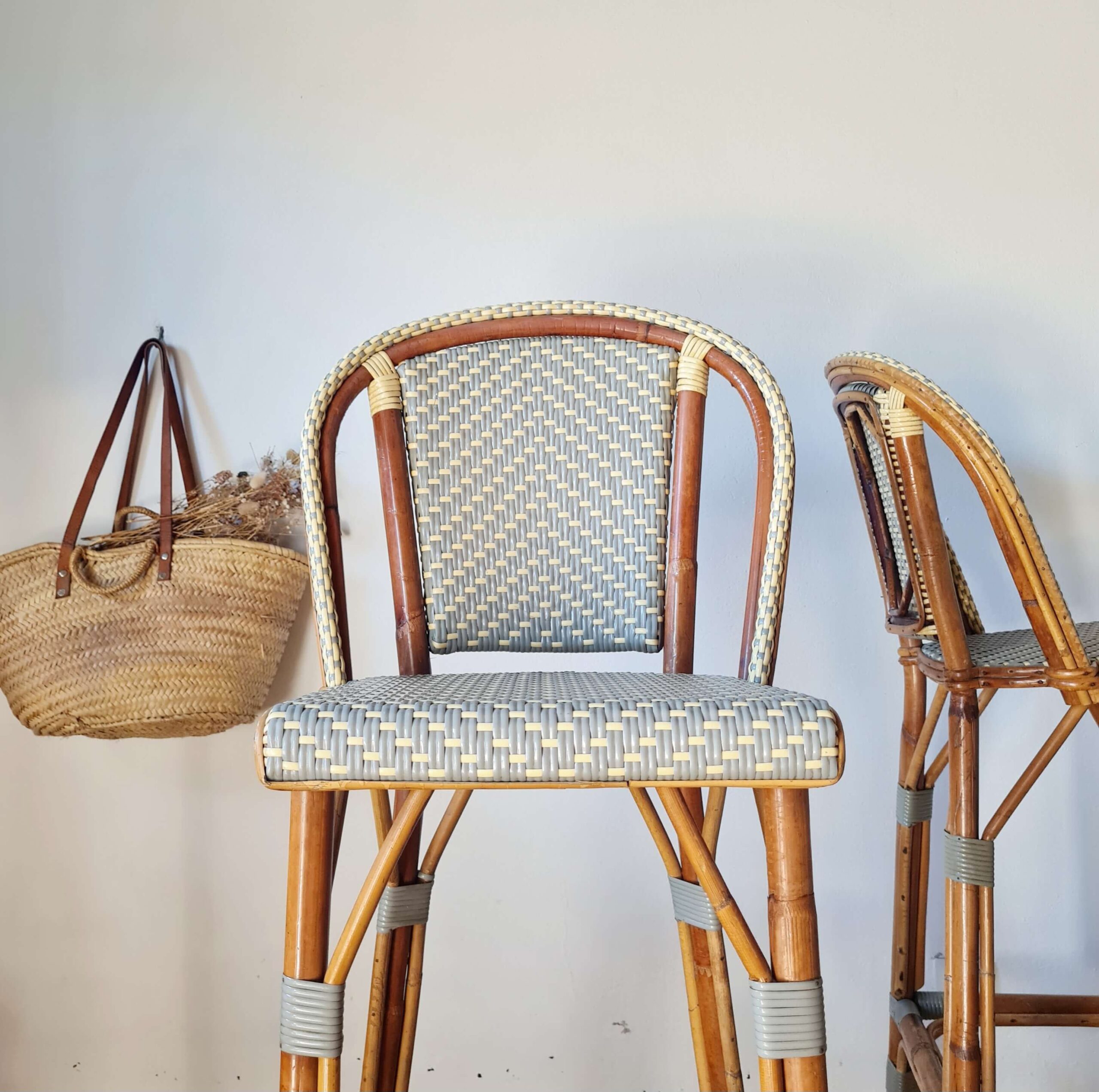 Paire de tabourets de bar vintage Gaty rotin