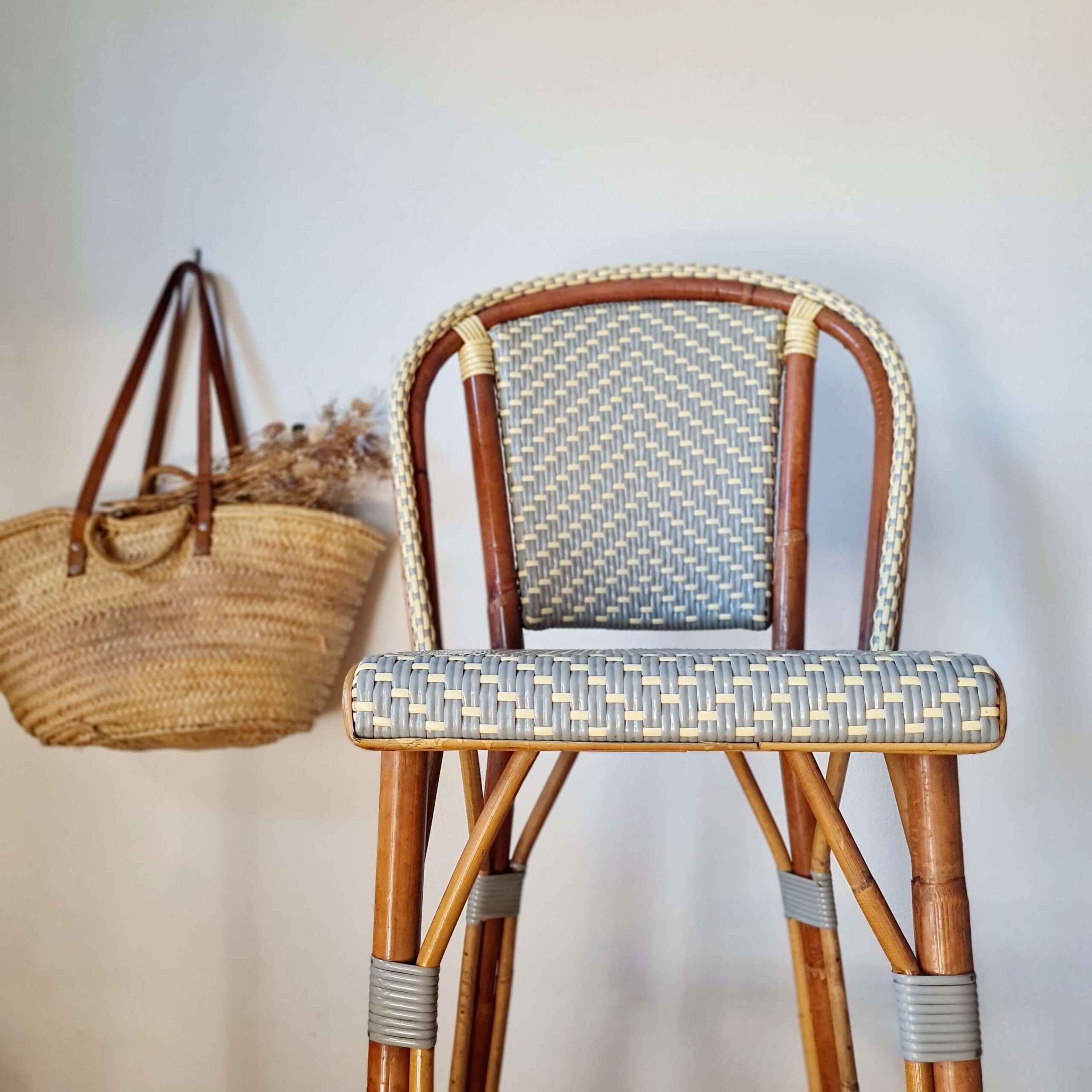 Paire de tabourets de bar vintage Gaty rotin