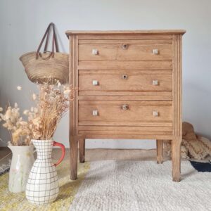 Commode 3 tiroirs en chêne massif - Finition bois brut