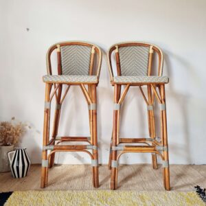 Paire de tabourets de bar vintage Gatti rotin