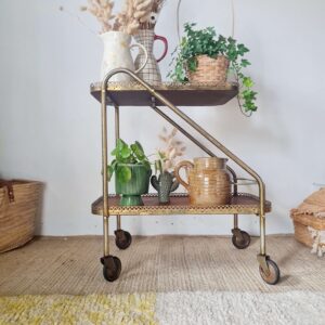 Desserte bar vintage 1950 - Métal doré et plateaux formica bois
