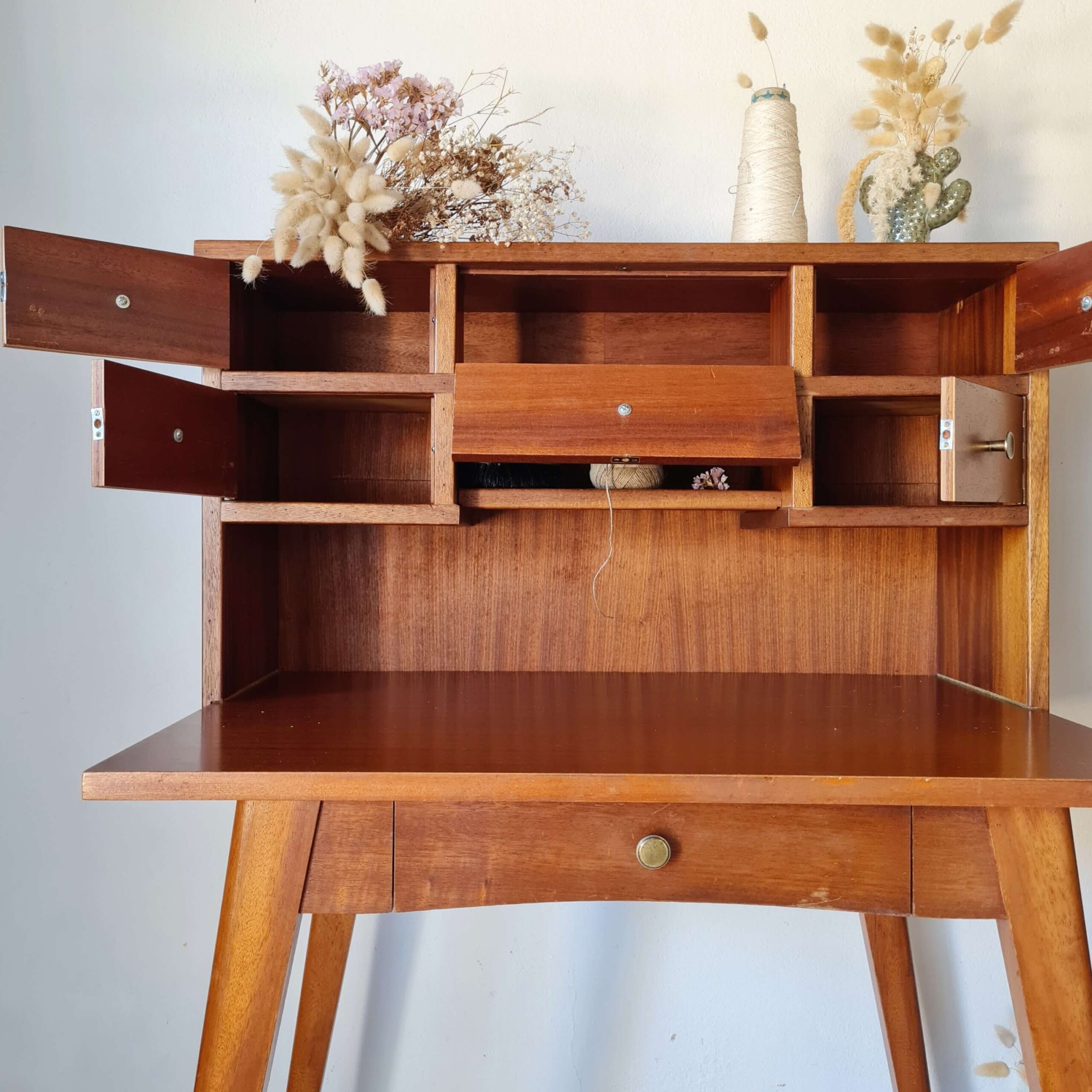 Bureau scandinave pieds compas vintage – Image 3