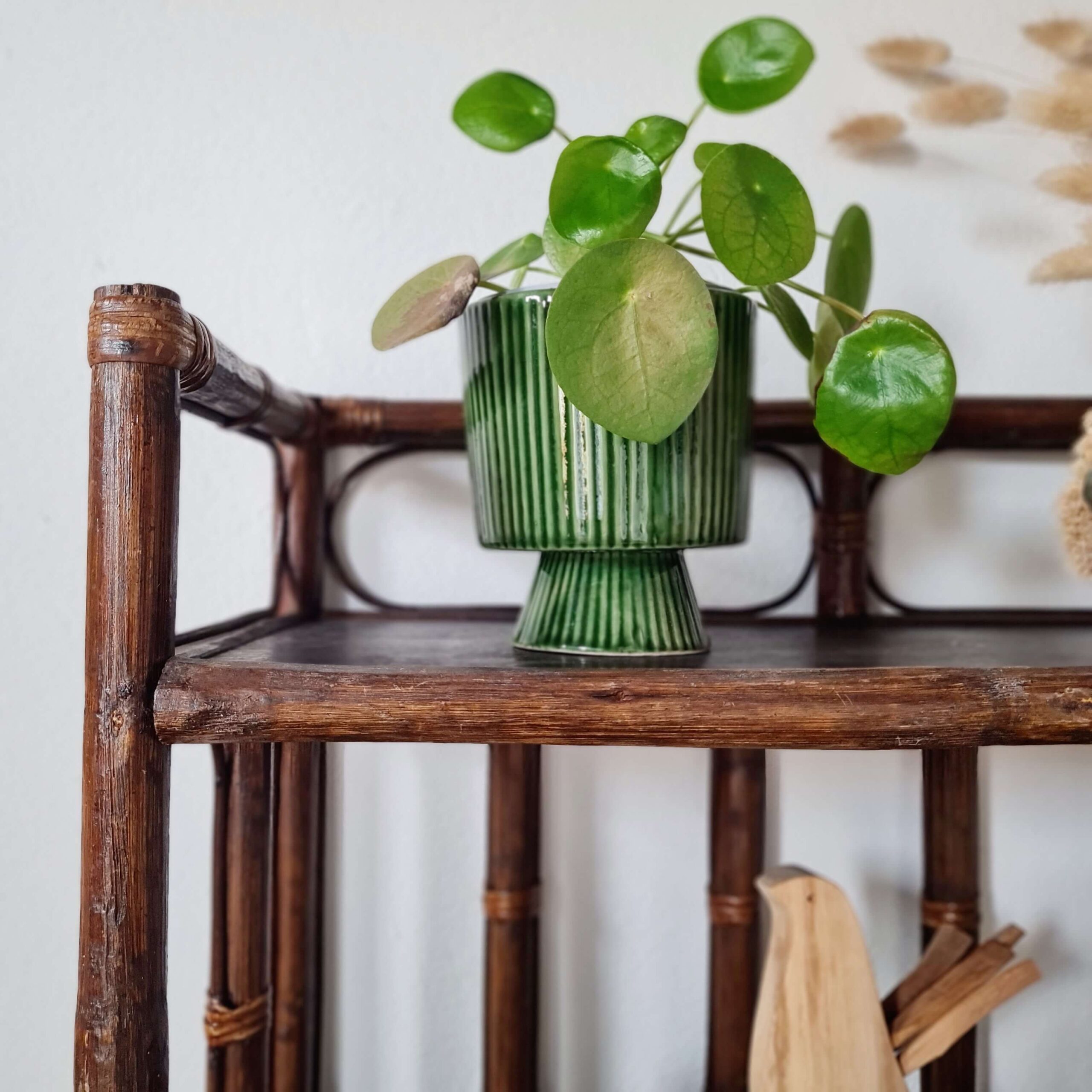 Petit meuble de rangement en rotin foncé style vintage