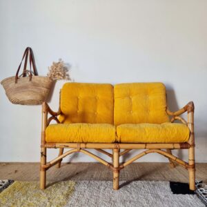 Banquette en rotin ancienne des années 60