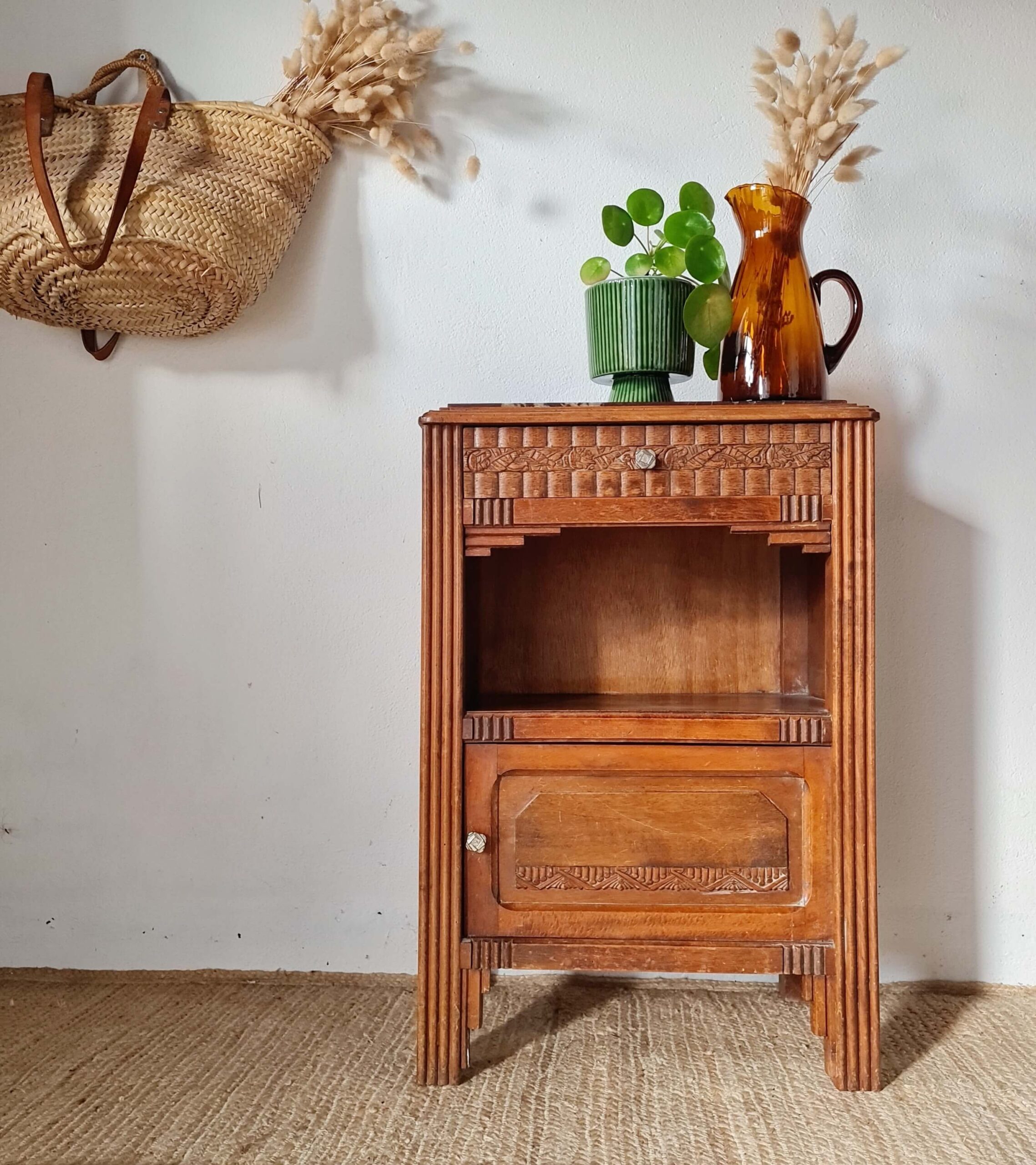 Chevet art déco en bois et marbre